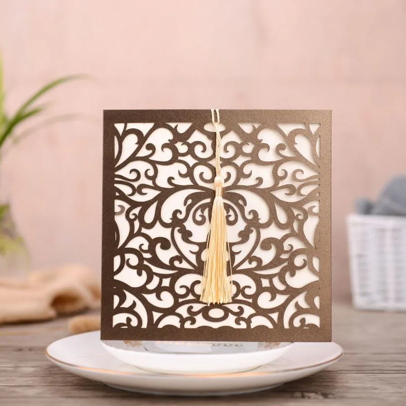 50 шт. коричневые свадебные пригласительные открытки с лазерной резкой