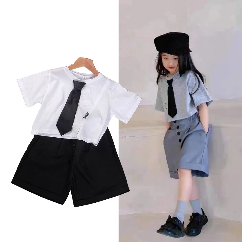 

Baby Grils Summer Clothes Set Girls Boys Fashion Preppy Style Suits Toddler Unisex T-Shirts and Shorts Outfits 2-6Y Baby Clothes