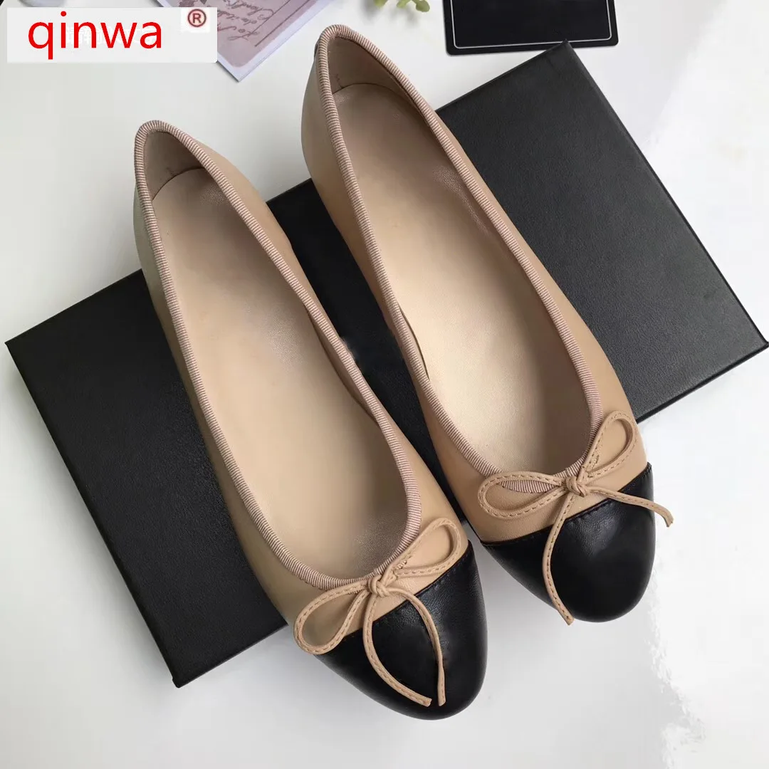 

Flat Keel Thin Shoes Women's 2021 Spring round Toe Shallow Mouth Color Matching Bow Ballet Shoes