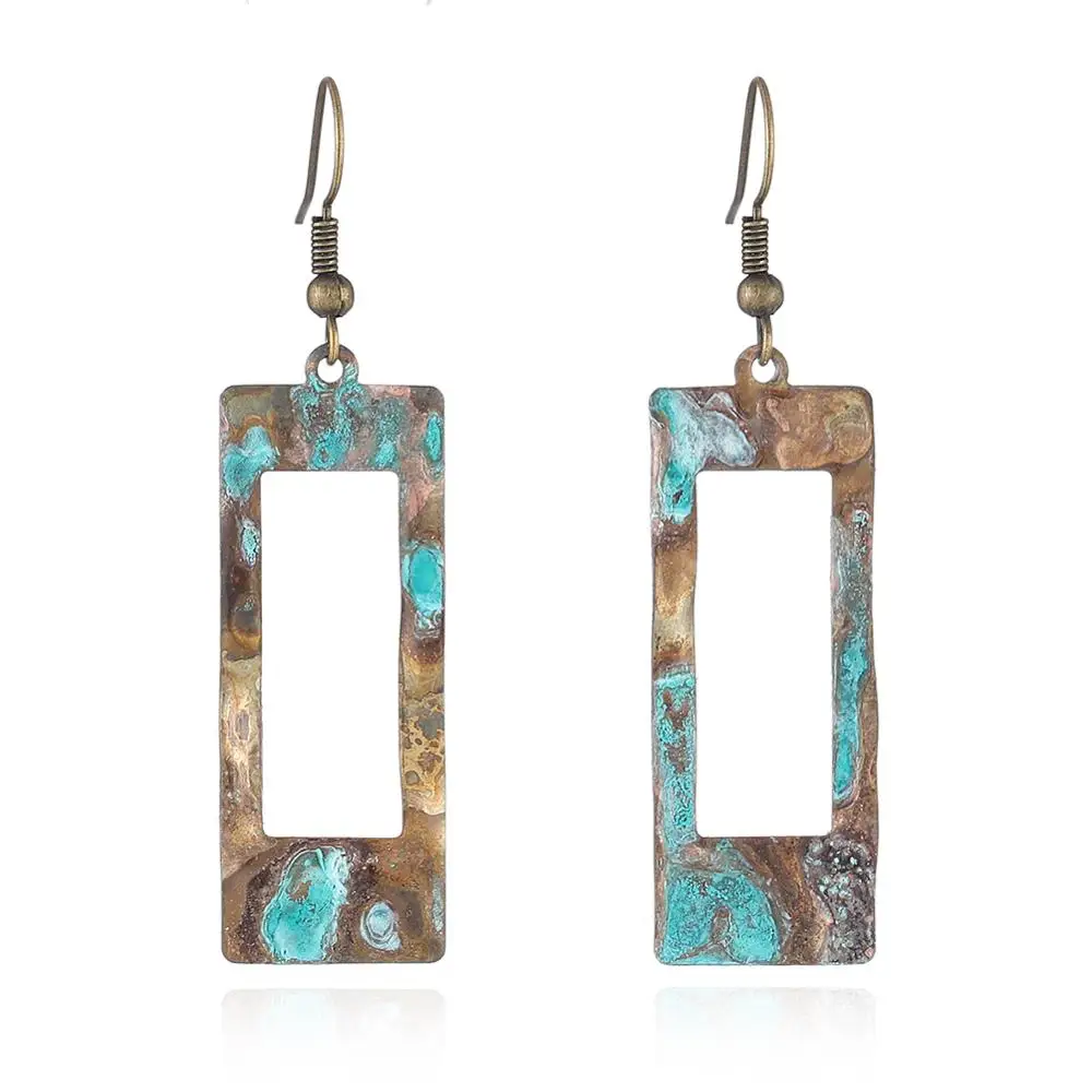 Модные классические прямоугольные серьги патина ювелирные