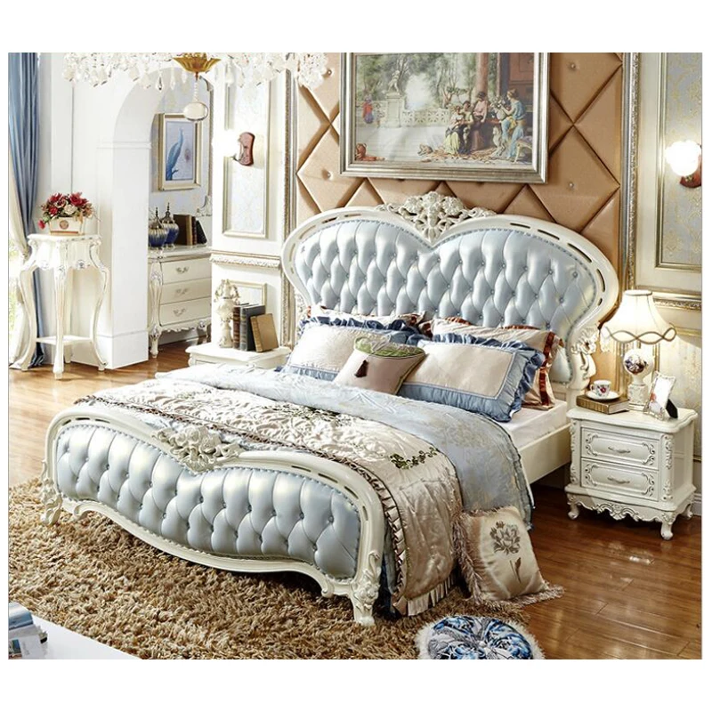 modern european solid wood bed 2 people Fashion Carved leather french bedroom furniture xhc0010 | Мебель