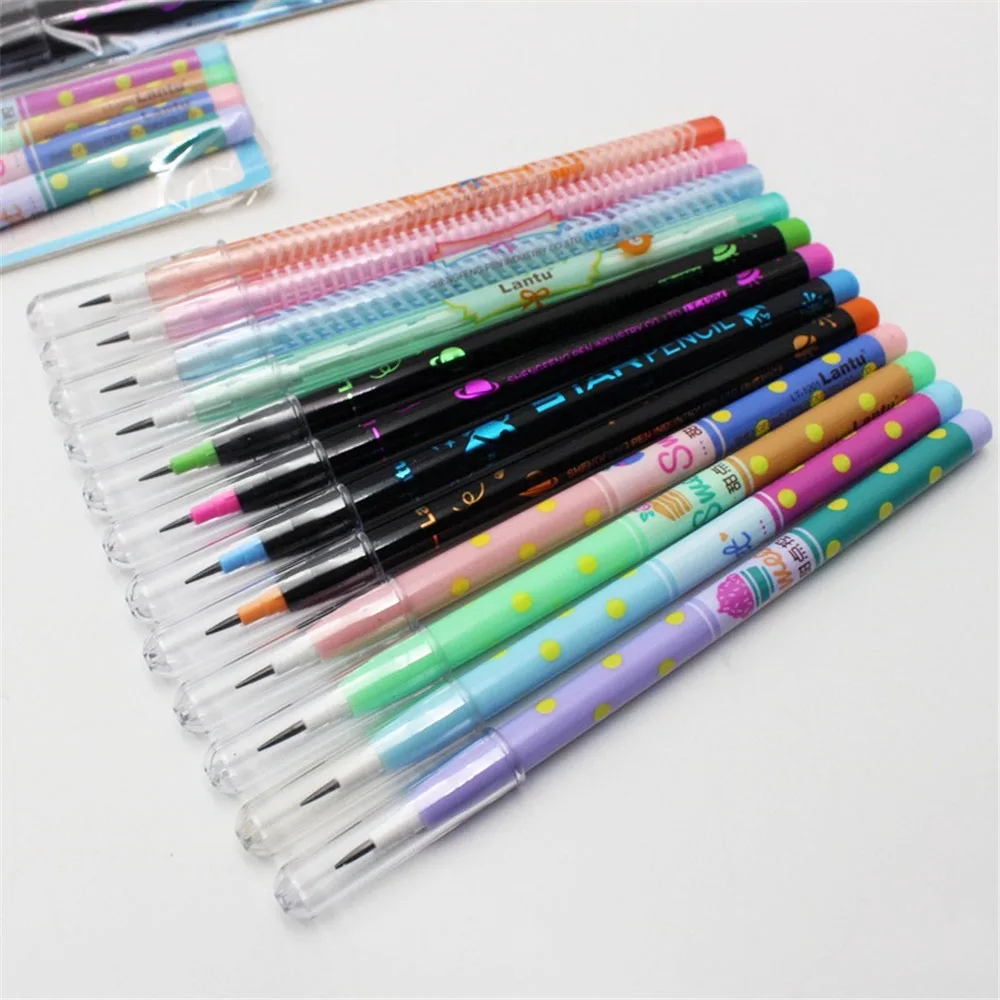 

2-4pcs Colorful Non-sharpening Pencils Cute Cartoon Students Writing Pens Kawaii Stationery School Supplies Office Accessories