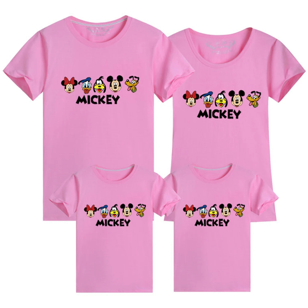 

Fashion Summer T-shirts Cotton Cute Cartoons Mickey Print Streetwear Children Short Sleeve Casual Harajuku Base Family Clothes