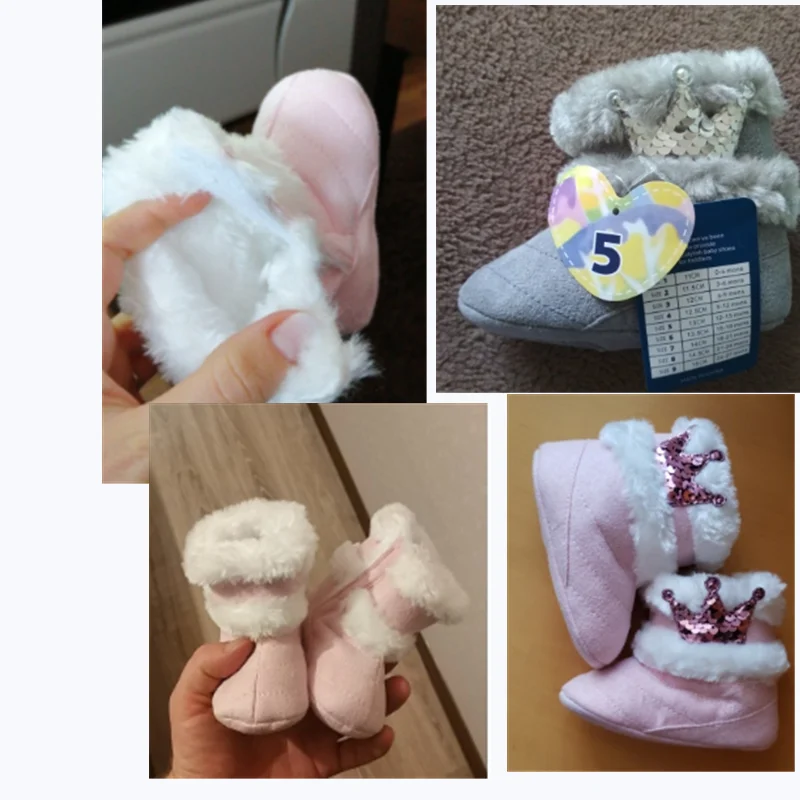 Детская обувь для новорожденных теплые зимние детские ботинки с мехом короны без