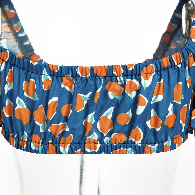 

2021 Sexy Ice Cream Print Lace Up Low Cut Crop Top Short Bandage Puff Sleeve T-shirt Open Back Bohemian Summer Clothes for Women