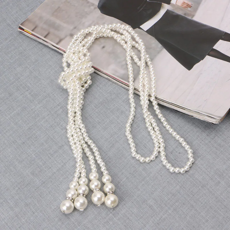 

Fashion Women Faux Pearls Long Sweater Chain Charms Knot Necklace Collar Jewelry 69HB