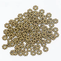 100pcs 6mm round daisy flower metal spacer beads for needlework gold tibetan silver tone charms for jewelry making diy bracelet