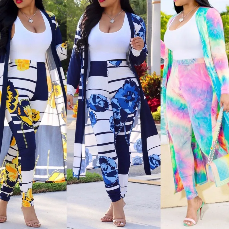 Женский комплект из 2 предметов длинный кардиган Тренч и облегающие брюки повседневная одежда в стиле бохо