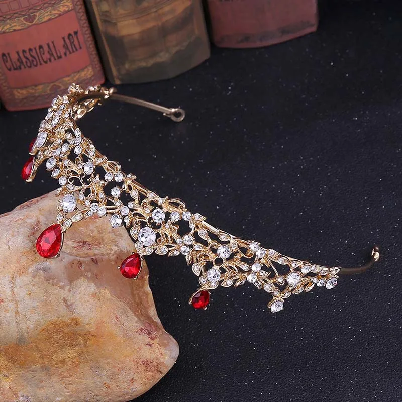 Модные Зеленые золотые синие тиары короны в форме капли с кристаллами