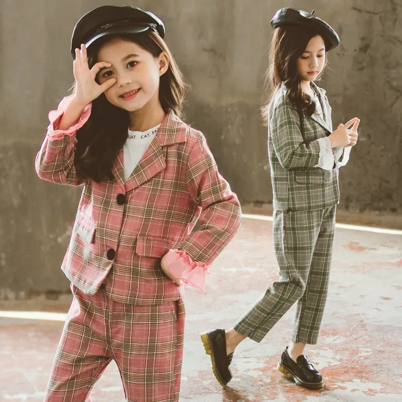 Toddler Girl Fall Clothes Outfits For Girls Children/kids Tracksuit Wedding Kids Suit Formal Pant Plaid Blazer Set 10 | Детская одежда