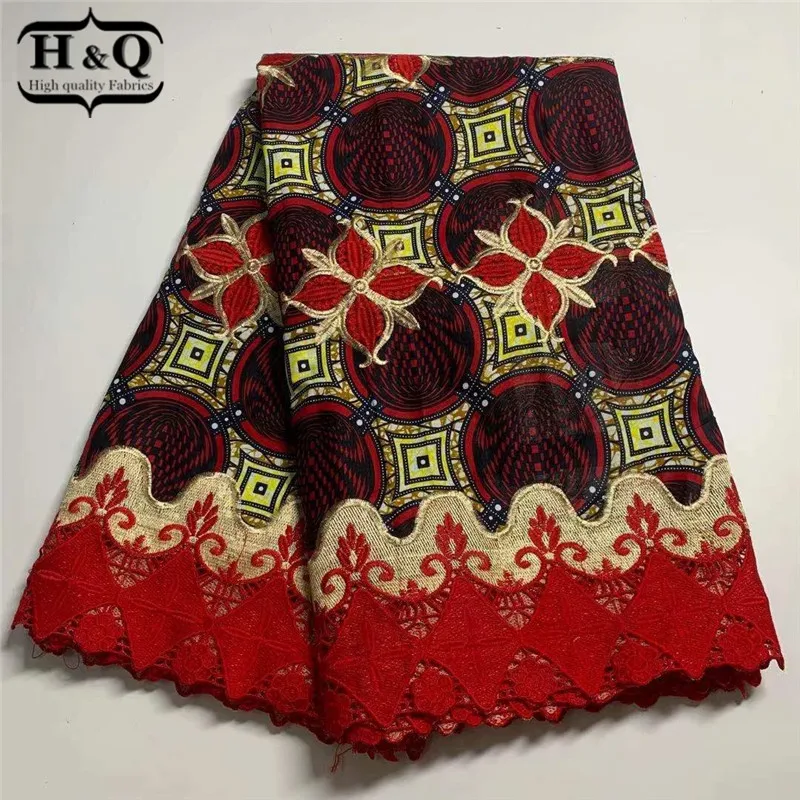 

H&Q embroidery wax nigerian water soluble lace fabric 2021 high quality 6 yards/pcs cotton ankara african wax print fabric H0417