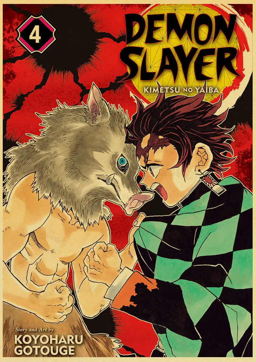 Винтажные постеры демон убийца Kimetsu no Yaiba аниме плакат настенный Арт Ретро плакат живопись украшение для гостиной домашний декор