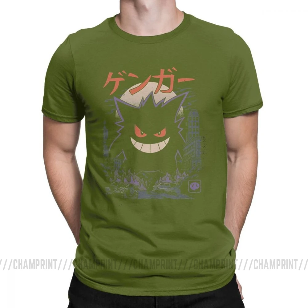 Армейский зеленый Gengar Kaiju японский стиль Одежда с покемоном комедии модные футболки для мужчин новинка чистый хлопок тройники короткий рукав Футболка уникальный - Цвет: Армейский зеленый