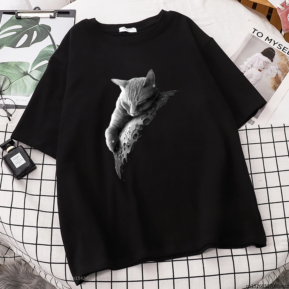 

Melancholy Kitten Funny Printing Womens T-Shirt Creativity Vogue Slim Street Casual Women Tee Shirt