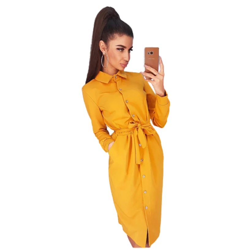 

Женское винтажное платье-трапеция с поясом, однотонное элегантное платье с длинным рукавом и отложным воротником, осень 2021