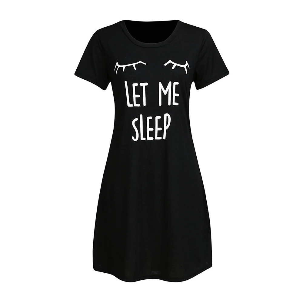 

2021 Casual Women Letter Nightgowns And Sleepshirts Sleepwear Cute Sleep Shirt Printed Night Dress Black Short Sleeve Nightwear