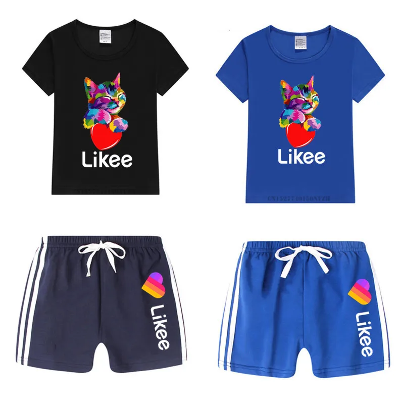 

Boy and Girl Likee Funny T Shirt Kid's Animal Cat T Shirt Shorts Set Children Tops+Pants Outfits Set Cat Clothing Sets,Drop Ship