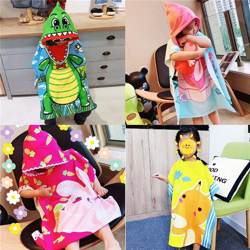 

Hot Cartoon Baby Hooded Cloak Beach Towel Boys Girls Kids Swimming Bath Towel Microfiber Terry Infant Bathing Wrap Bathrobe
