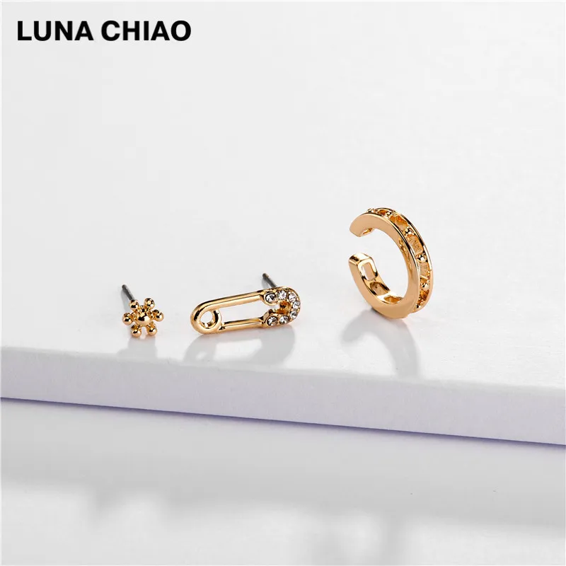 A0527 LUNA CHIAO Популярные хрустальные стразы металлические жемчужные манжеты для ушей штабелируемые манжеты Комплект сережек для женщин - Metal Color: A0527