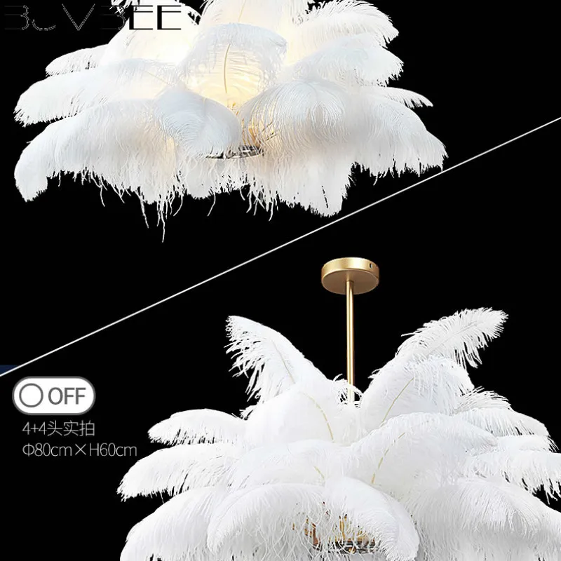 

Nordic Creative Feather Chandelier Ceiling Lamp Modern Luxury Living Room Bedroom Warm Hanglamp Light Luxury Lustres Fixtures
