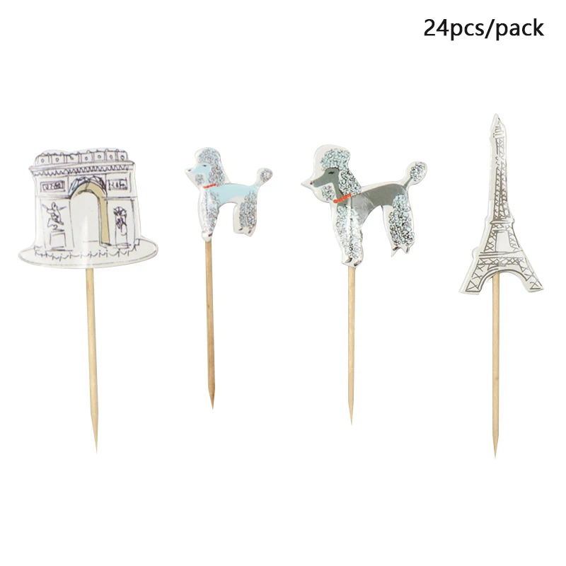 

24pcs Alpaca and Tower cake toppers Flowers party birthday baby shower wedding cupcake flag home party cake decoration supplies