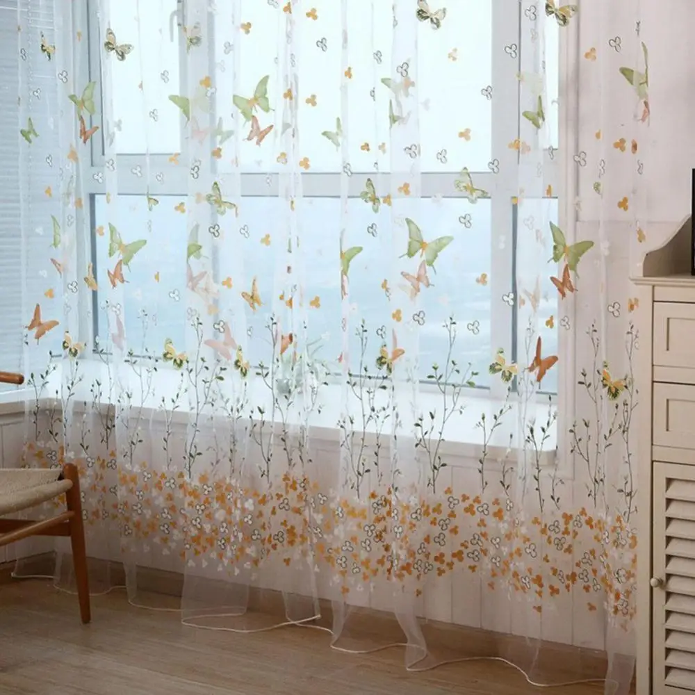 

1Pc Butterfly Flower Voile Room Divider Door Valance Window Curtain 100x200cm
