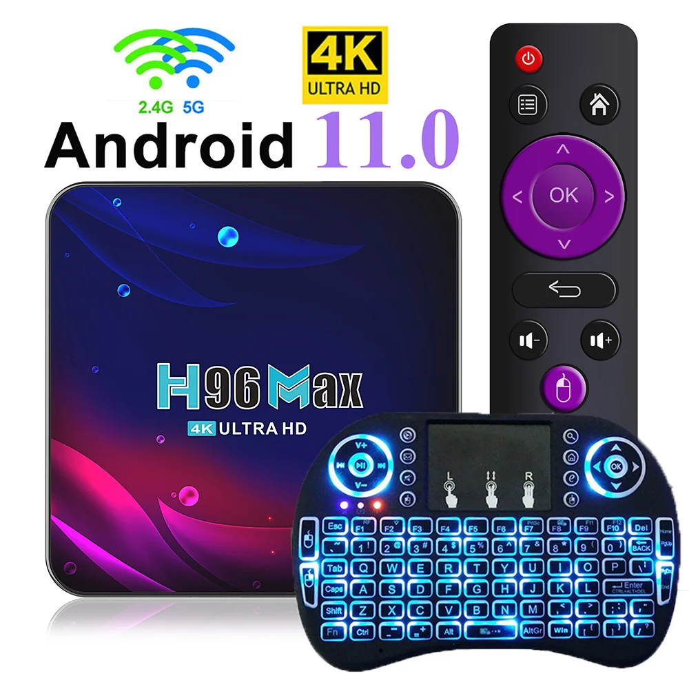 

for Lemfo – H96 Max V11 smart TV chassis, Android 2021, 4 GB / 64 GB, with 2.4 / 5.8 GHz WiFi and Google Voice Genuine
