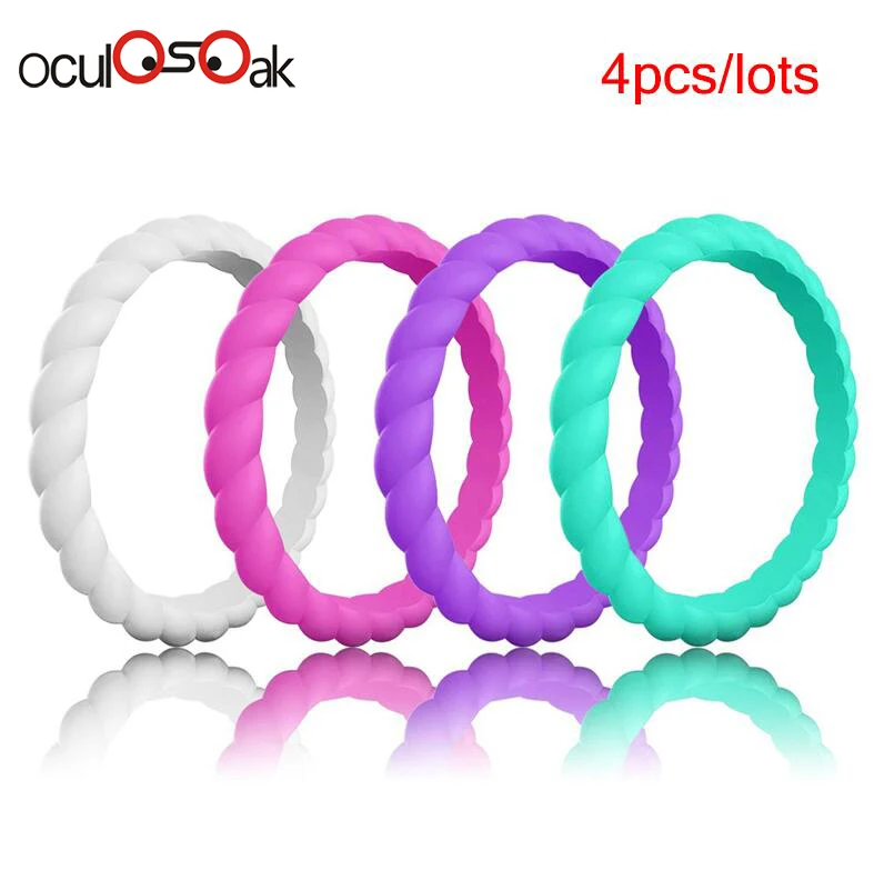 4pcs-1 Hot Fashion 3mm Thin Braided Silicone Ring For Women Wedding Rings Sports Hypoallergenic Crossfit Flexible Rubber Finger Ring - Цвет основного камня: 4pcs-1
