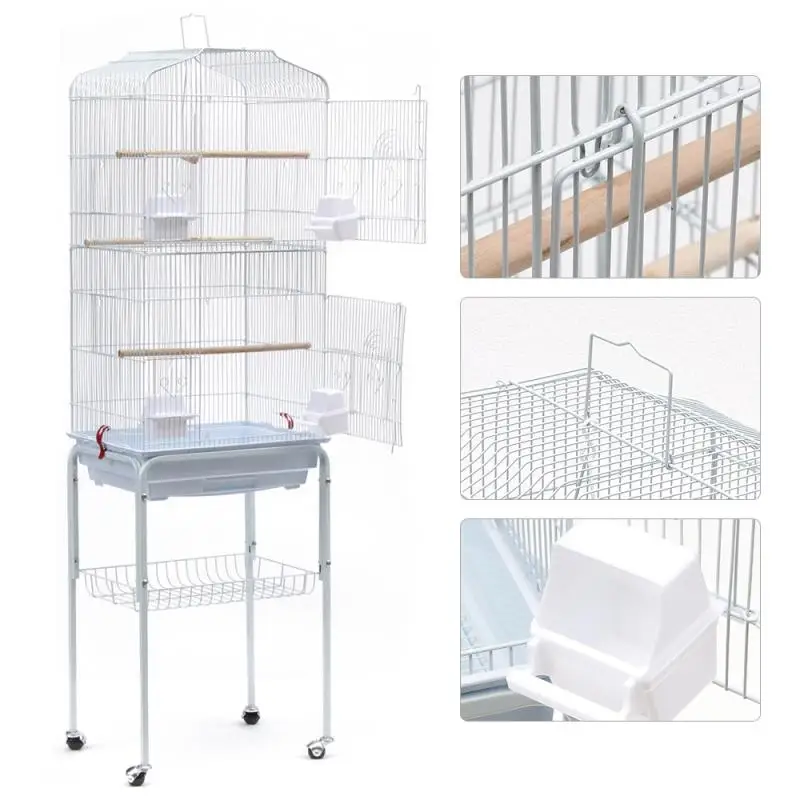 

NEW Iron Bird Parrot Cage Stainless Steel Bowl Lockable Wheels Bird Play Top Macaw Cockatoo Parakeet Conure Bird Supplies HWC