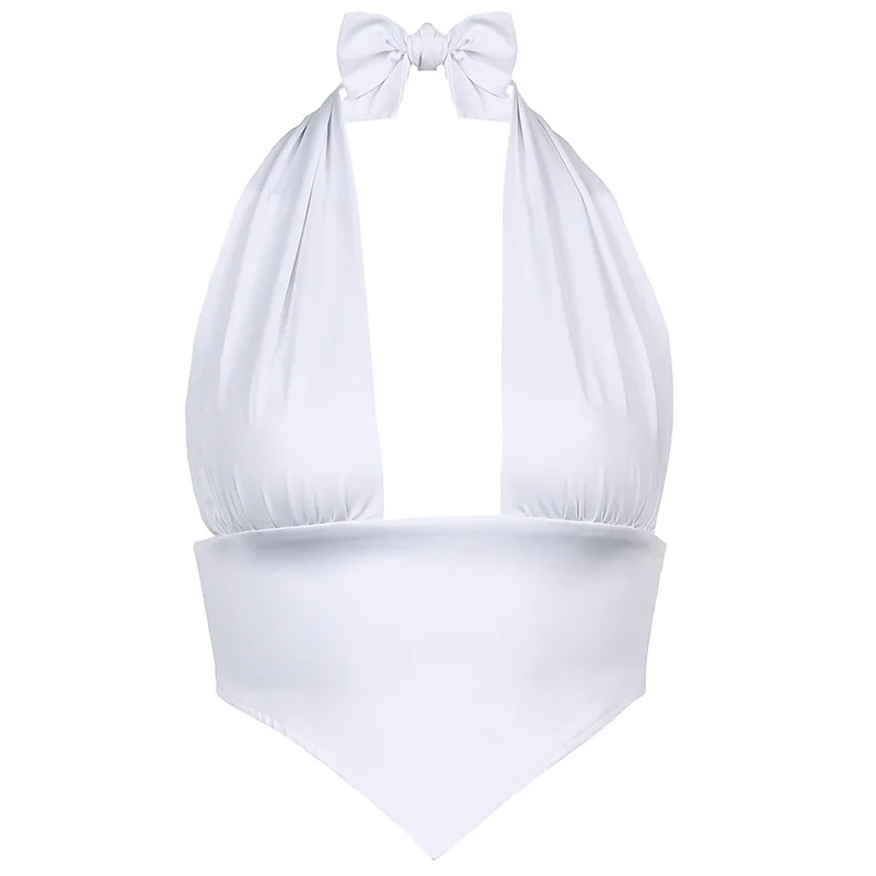 

2021 summer new fashion solid color sexy bow halter neck strap halter camisole womens tops
