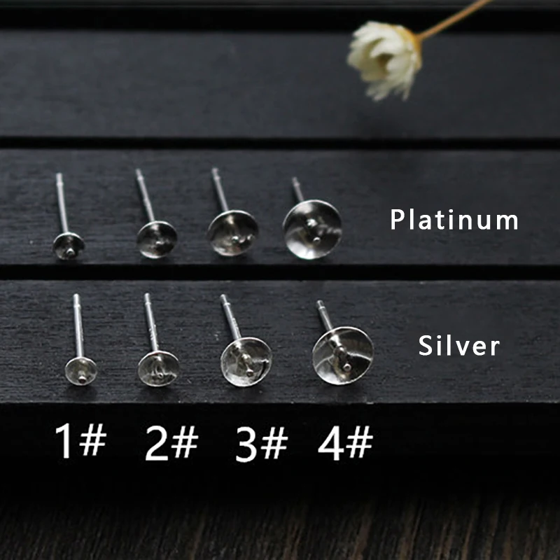 2pair Wholesale 925 Fine Jewelry DIY Stud Earring Making Accessories Suitable For 3 4 5 6mm Pearl Crystal Jade Blank Base
