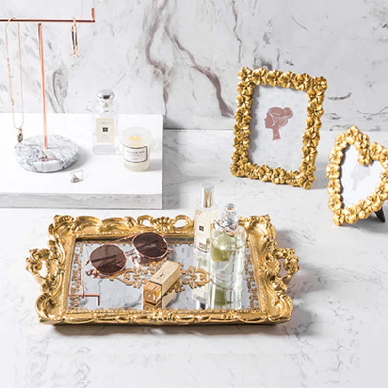 Скандинавский стеклянный поднос для хранения железный с золотым покрытием смола