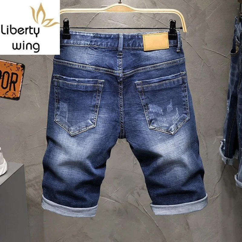 Летние Новые тонкие джинсовые мужские уличные винтажные рваные потертые брюки