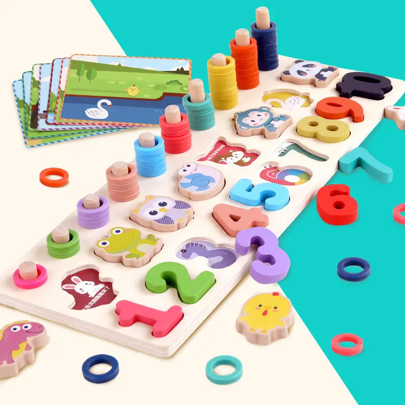 

4 в 1 Мультяшные животные логарифмическая доска с номером соответствующие развивающие игрушки Развитие интеллекта дети деревянные математ...