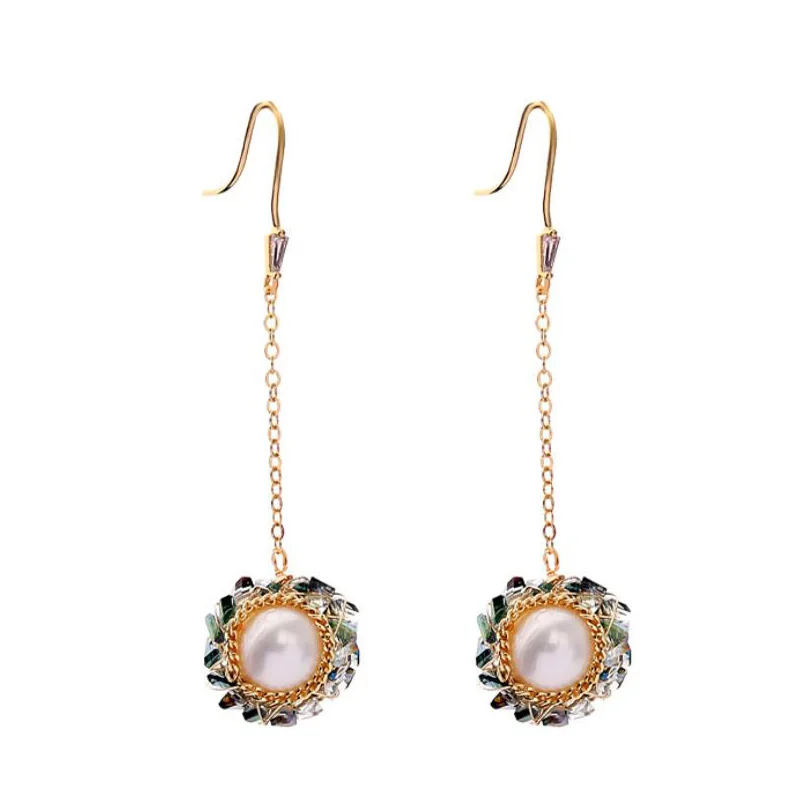

Simple Design Gold Thin Chain Freshwater Pearl Drop Earrings Charm Long Dangle Earrings for Women Delicate Statement Earring New