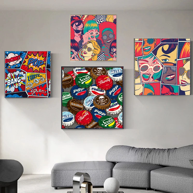 

Pop Art and Trippy Posters Fashion Wall Art Canvas Painting Hippie Decorative Picture For Living Room Aesthetic Room Decor