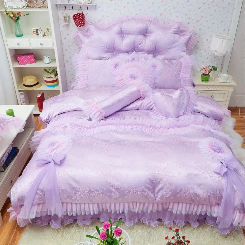 Комплект постельного белья принцессы роскошный хлопковый Шелковый комплект для