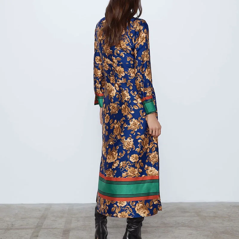 JuneLove женское осеннее длинное платье макси на шнуровке винтажное с цветочным