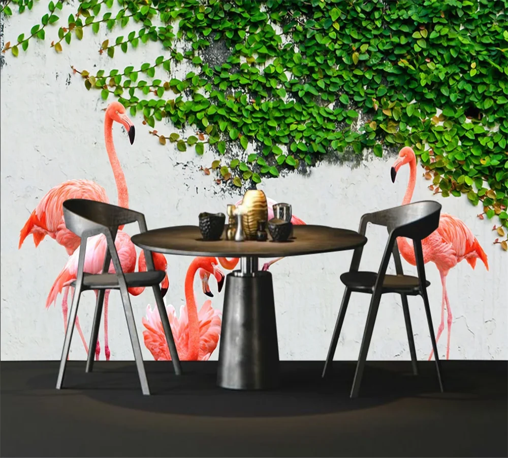 Пользовательские 3D Обои фреска Фламинго зеленый лист ТВ Фон Стена | Обустройство