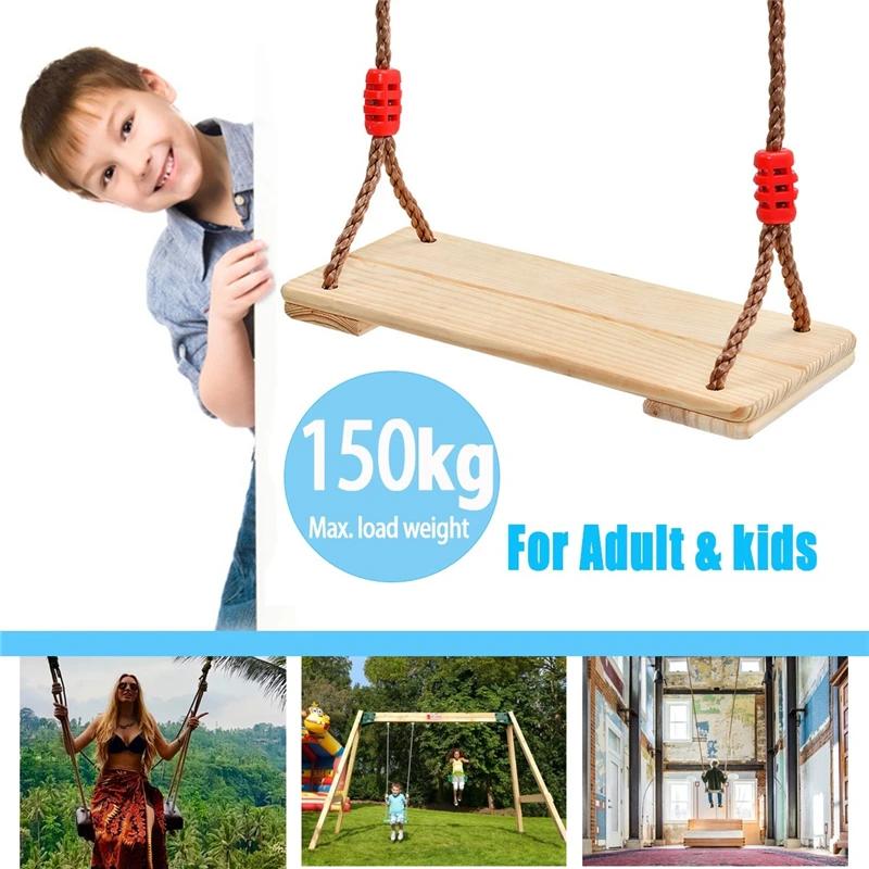 

Outdoor Children Adults 150KG Wooden Swing Seat Chair Adjustable Rope Indoor Toys Garden Swings