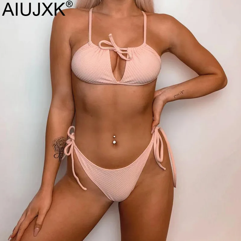

AIUJXK New 2021 Summer String Bikini Set Woman Halter Bandage Sexy 2 Two Piece Swimsuit Women Biquini Lace Up Swimwear