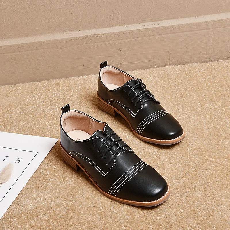 

Women Single Shoes Flat Platform Shoes Women Fashion Brogue Shoes Leather Round Toe Oxford Shoes Woman Black Casual Shoes mujer
