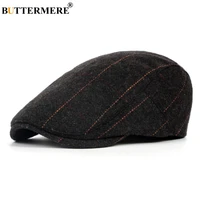 buttermere mixed wool flat cap for men striped beret hat male tweed herringbone grey classic cabbie british duckbill cap and hat