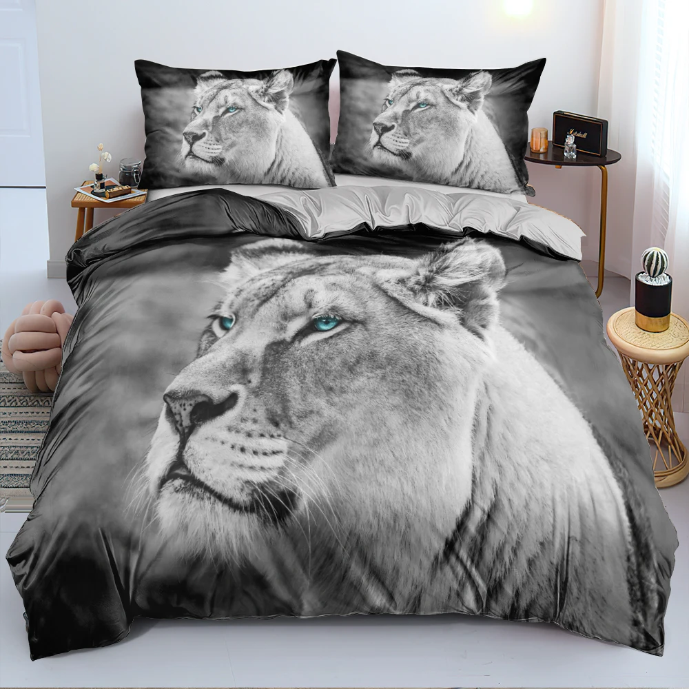 

Серые комплекты пододеяльников, подушка стандартного размера, постельное белье, двойная двуспальная кровать с животными, комплект для спал...