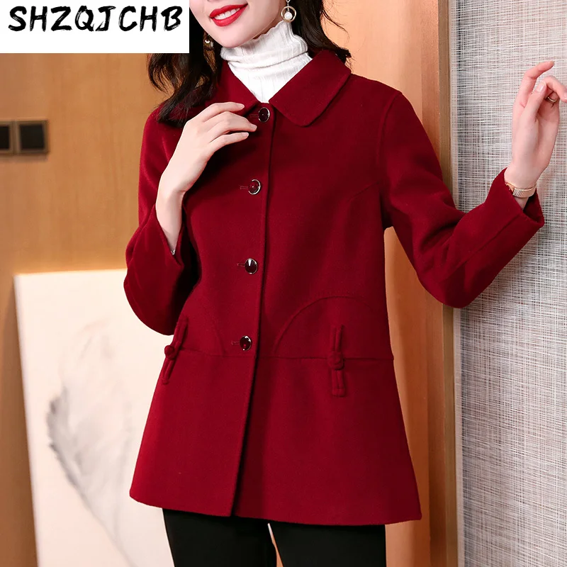 

SHZQ двухстороннее кашемировое пальто, женское Короткое платье в китайском стиле, новинка осень-зима 2021, шерстяное пальто