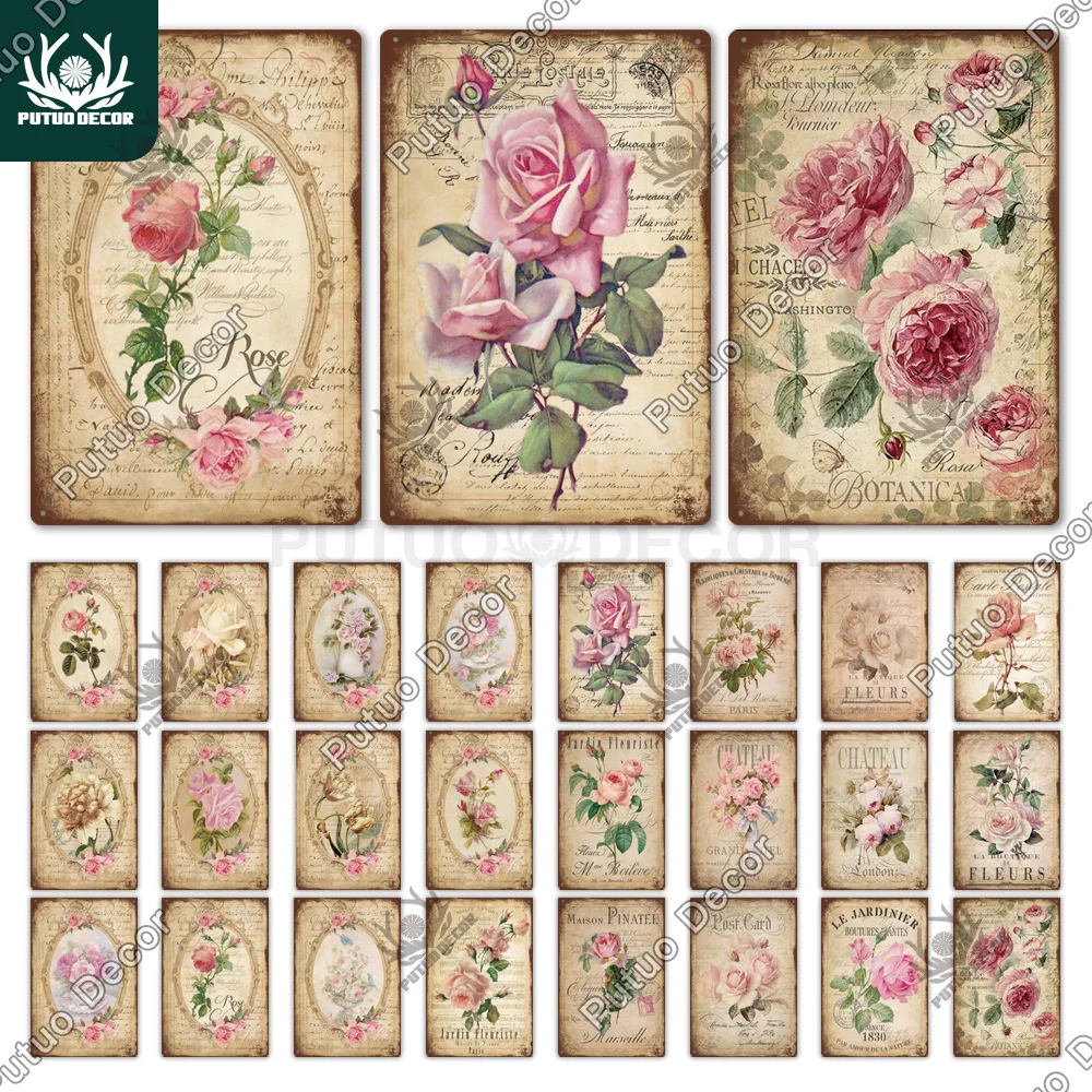 Металлический постер с цветами табличка винтажный металлический знак жестяной