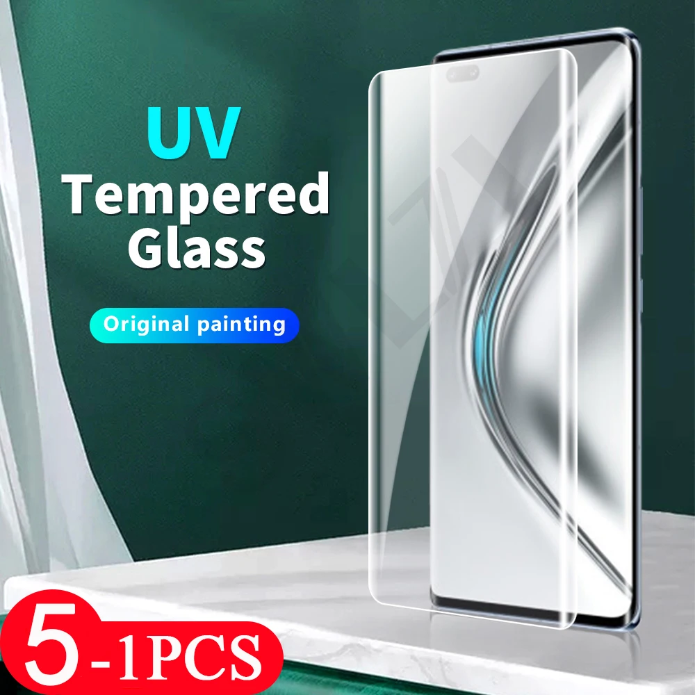

5-1Pcs UV tempered glass film for Huawei mate 20 30 30E 40 RS 40E honor V40 50 nova 7 8 P30 P40 pro plus phone screen protector