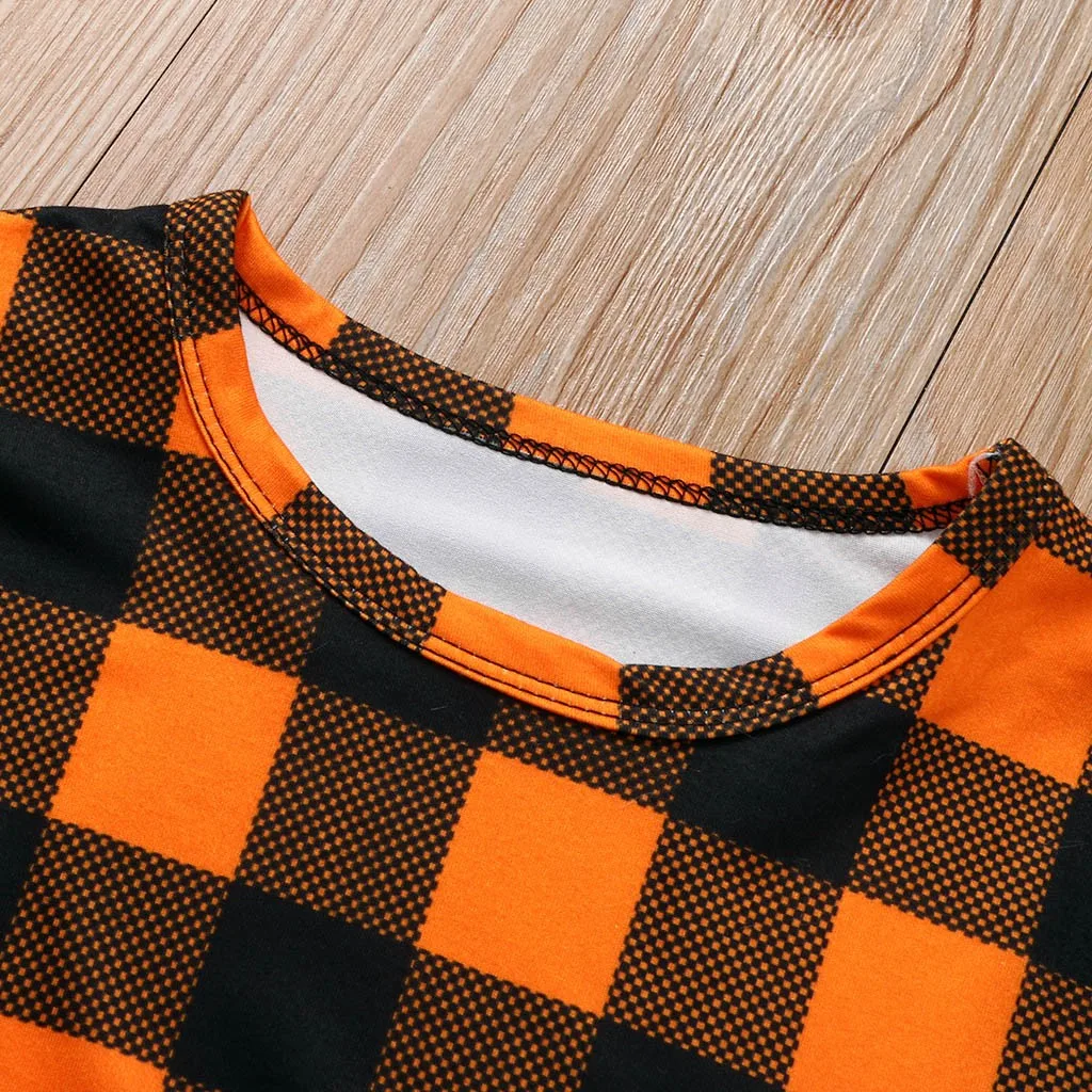 TELOTUNY детское платье с принтом в клетку для девочек на Хэллоуин + Двустороннее