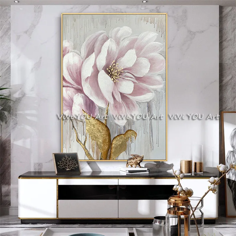 Большой Современный домашний декор картина для стен ручная роспись золотой