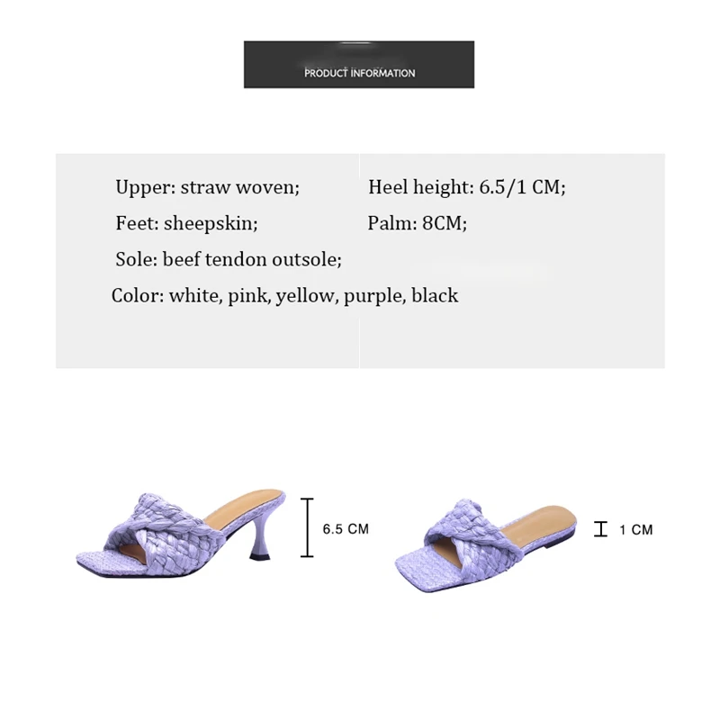 

2021 Trendy Designer Multi-Colored Weaving High Heel Mule Slipper Flat Slip-On Peep-Toe Women's Sandals Summer Shoes For Party
